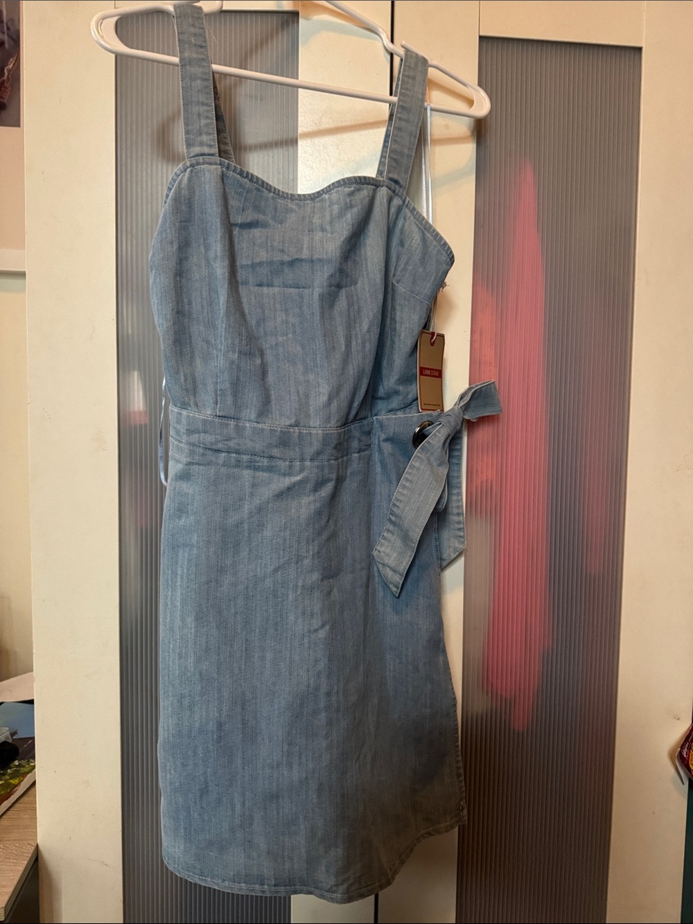 Light Wash Denim shorts jumper with Tie Waist